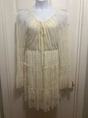 Bohemian Lace Tiered Mini Dress in Cream